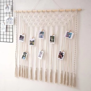 Boho Handgewebt Macrame Wandbehang Mit Holzstab Und Clips Baumwolle Gewebt Wandteppich Für Fotoanzeige Haus Deko