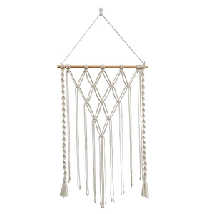 Handgefertigter Boho Makramee Wandbehang Fotohalter aus elfenbeinfarbenem Baumwollseil