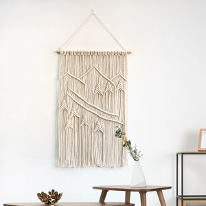 Handgemachter Macrame Wandteppich Böhmisch Baumwolle Gewebt Berg Wald Landschaft Wanddeko Mit Holzstange Für Zuhause