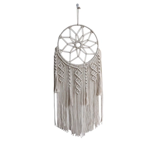 Bohemian dreamcatcher wall hanging with star geometric ring and cotton rope fringe