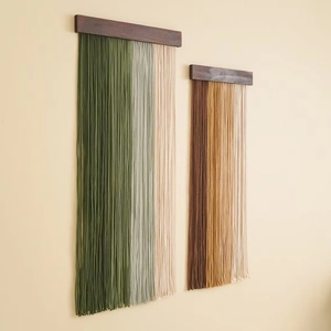 Nordic woven tassel wall hanging with wooden board and handmade cotton rope fringe