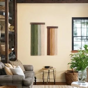 Modern Nordic macrame wall hanging set with cotton ropes and solid wood rods