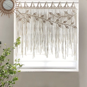 Handmade Macrame Wall Hanging Bohemian Tapestry Cotton Rope Leaf Pattern Tassel Boho Home Decor For Living Room Bedroom
