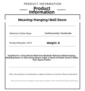 Detail specifications of bohemian leaf fringe tapestry showing cotton material and handmade craft