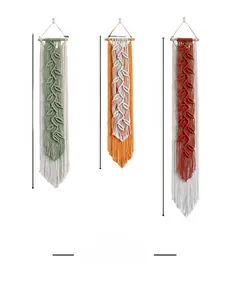 Detailed size specifications for bohemian macrame leaf wall hangings in three colors
