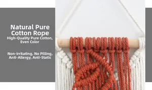 Detailed close-up of Bohemian macramé leaf wall hanging with pure cotton weaving texture