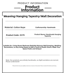 Detailed specifications for handmade cotton leaf tassel tapestry in bohemian wall decor style