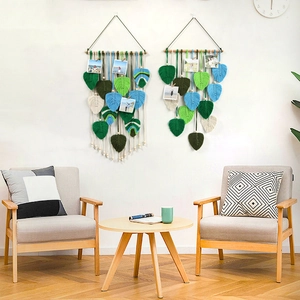 Bohemian leaf macrame wall hanging in mixed colors with wooden beads for home decor