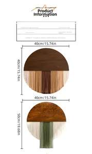 Detailansicht handgefertigter runder Wandbehang im Boho-Stil mit Maßen und Webtexturen