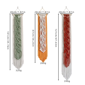 Handmade bohemian macrame leaf wall hanging with tassels in three various colors