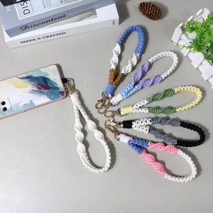 Handmade Woven Lanyard Keychain Bohemian Cotton Wrist Strap Phone Charm For Women Pastoral Style Bag Hanging Ornament