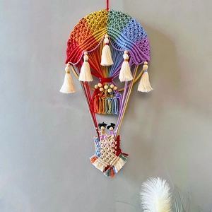 Handgefertigter Wandbehang Aus Makramee In Heißluftballonform Boho Kinderzimmer Deko Mit Baumwollseil Holzperlen Quasten Für Schlafzimmer