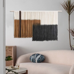 Nordic handmade woven tapestry with geometric fringe design for modern wall decor