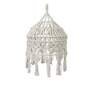 Handmade Bohemian Macramé lampshade in off-white cotton rope with fringe detail