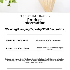 Detailed chart showing bohemian cotton rope wall hanging tapestry specifications and materials