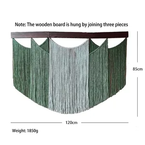 Large handmade macrame wall hanging in green and grey cotton rope with 120cm wooden bar