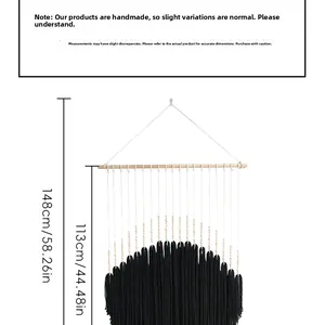 Detailed size measurement chart for handmade bohemian woven wall hanging tapestry with dimensions