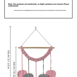 Tableau des tailles pour tenture murale macramé en coton faite main avec feuilles