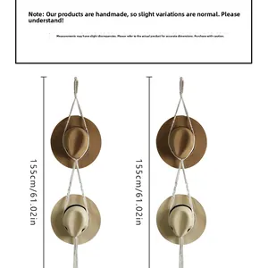 Detailed view of bohemian cotton woven hat rack with dual vertical storage hangers