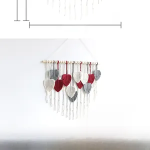Handmade Bohemian woven leaf tapestry detail showing 80cm width and 375g net weight specs