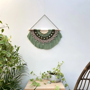 Bohemian handmade cotton rope wall hanging tapestry with tassels and wooden beads
