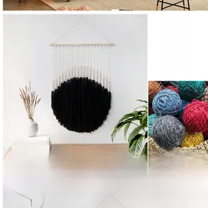 Bohemian handmade wall hanging with black and white woven circle pattern and wood beads