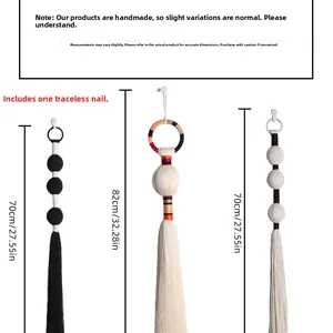 Detailed comparison of three bohemian woven cotton tassels with size measurements