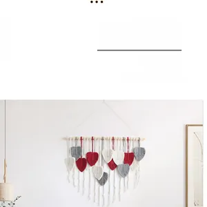 Detail of Nordic handmade woven wall hanging featuring colorful leaf-shaped tassels