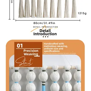 Detailed view of woven macrame wall hanging with 80cm width and decorative spheres