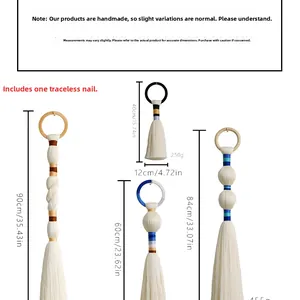 Size chart for Nordic macrame wall hangings showing heights from 40cm up to 90cm