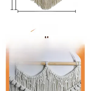 Detail showing 100cm wide bohemian hand-woven macrame wall hanging with wooden rod