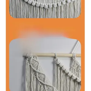 Close-up of hand-woven cotton rope texture and tassels on Bohemian wall hanging decor