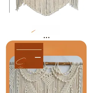 Detail view of the intricate geometric macrame patterns and fringes on the cotton tapestry