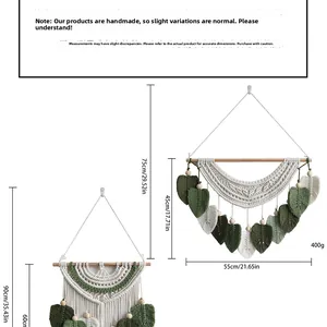 Tabella taglie dettagliata per arazzo macramè fatto a mano con design a foglie
