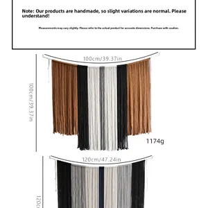 Détails de la tenture murale en macramé avec dimensions et textures de coton tissé