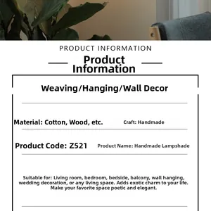 Detail specifications for handmade cotton rope lampshade with fringe and wood material