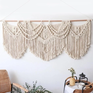 Large Bohemian Macrame Wall Hanging Handmade Cotton Rope Tassel Tapestry With Wood Rod For Living Room Bedroom Home Decor