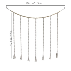 Bohemian woven macrame wall hanging with wooden beads and tassels, 130cm x 92cm