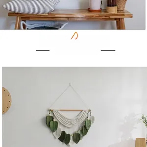 Dettaglio di decorazione murale bohémien tessuta a mano con nappe a foglia macramè