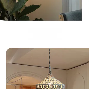 Detailed macro view of Bohemian hand-woven cotton rope lampshade with geometric pattern