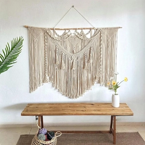 Bohemian Handmade Macrame Wall Hanging Large Cotton Rope Woven Tapestry With Wooden Rod For Living Room Bedroom Home Decor