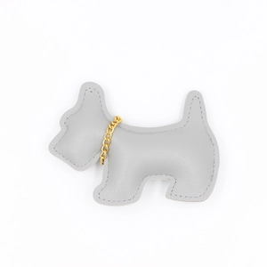 Cute gray leather dog keychain with gold chain and lychee texture for bags and cars