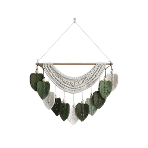 Decorazione Da Parete In Macramè Fatta A Mano Con Foglie E Frange Boho Su Legno
