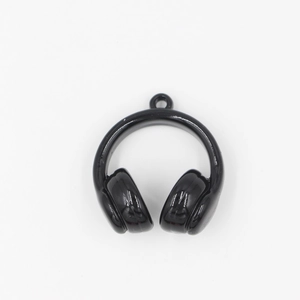 Glossy black headphone charm pendant with integrated loop for DIY jewelry and keychains