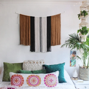 Tapisserie Tissée en Coton Fait Main Bohème Suspension Murale Macramé Gland Géométrique Décor pour Salon Chambre Maison