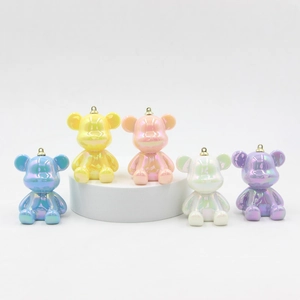 Set of 5 pearlescent laser bear keychains in blue yellow pink white and purple
