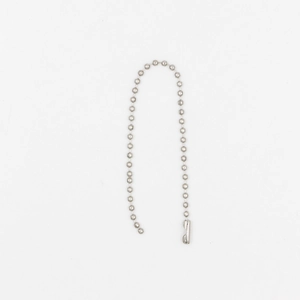 Silver ball chain necklace with metal connector clasp against a clean white background