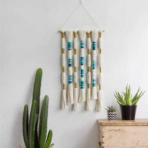 Nordic Bohemian Handwoven Macrame Wall Hanging Tapestry Tassels Cotton Rope Wood Stick Home Decor Background Wall Art
