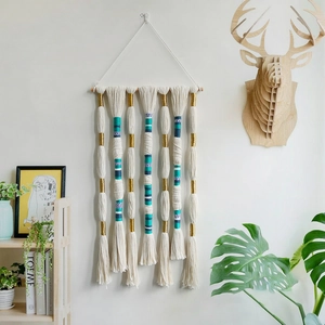 Handmade bohemian woven tapestry wall hanging with fringe for Nordic home decor