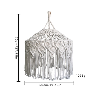 Handmade bohemian macrame lamp shade with woven cotton ropes and tassel fringe decoration
